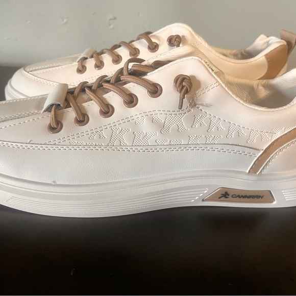 White and Brown Sneakers Soft Flexible Design NWOT - Picture 2 of 4
